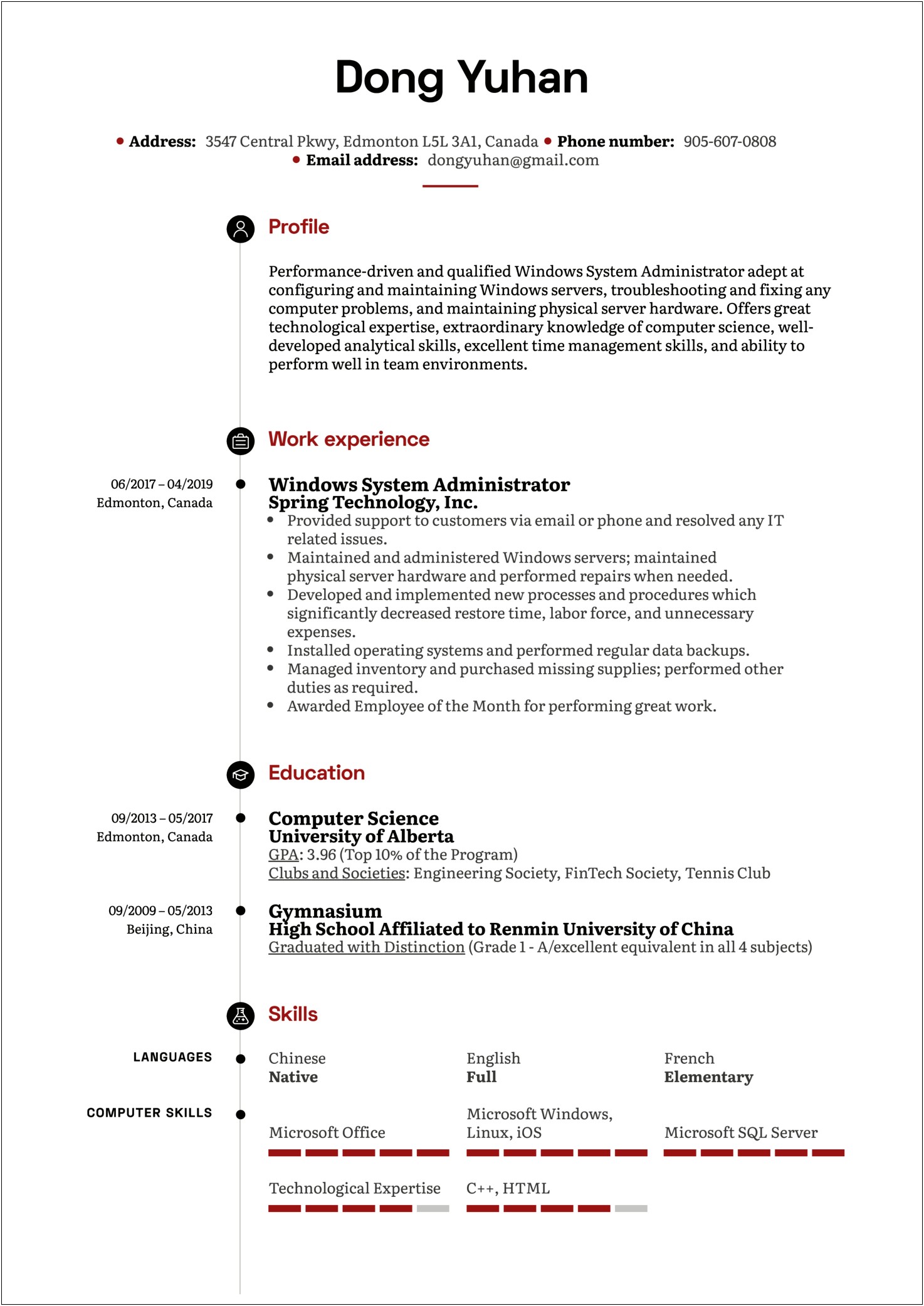 Experience Resume For Windows Server Administrator