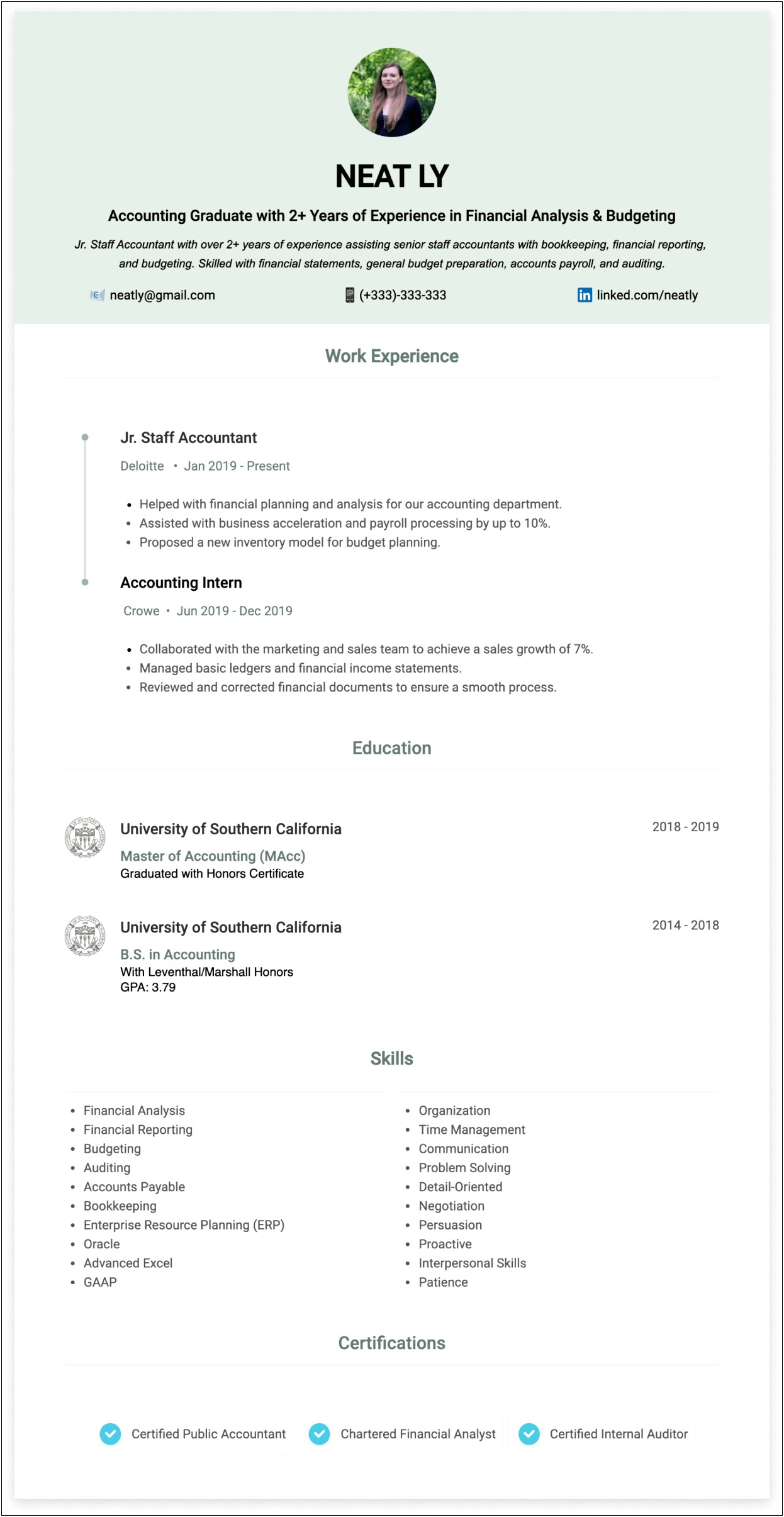 Experience Resume Format For Junior Accountant