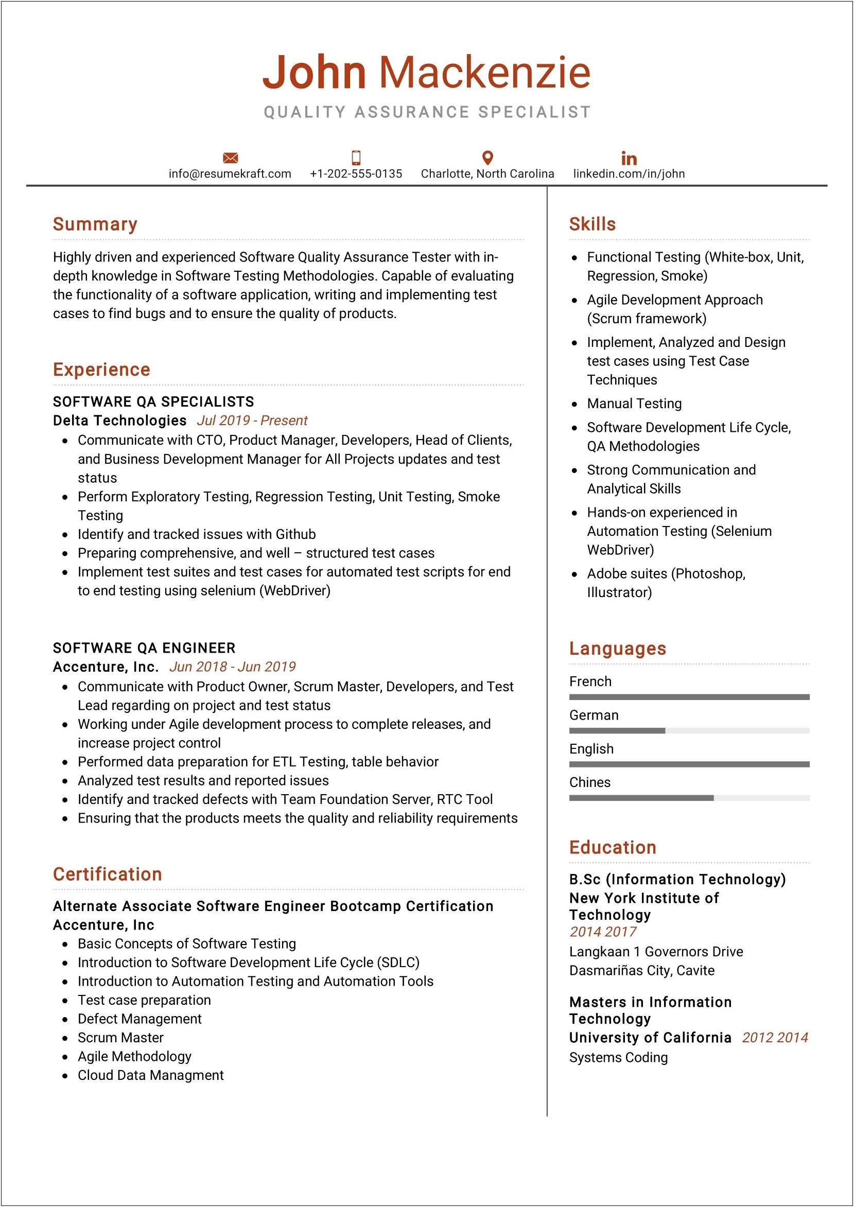 Experience Resume Format For Testing
