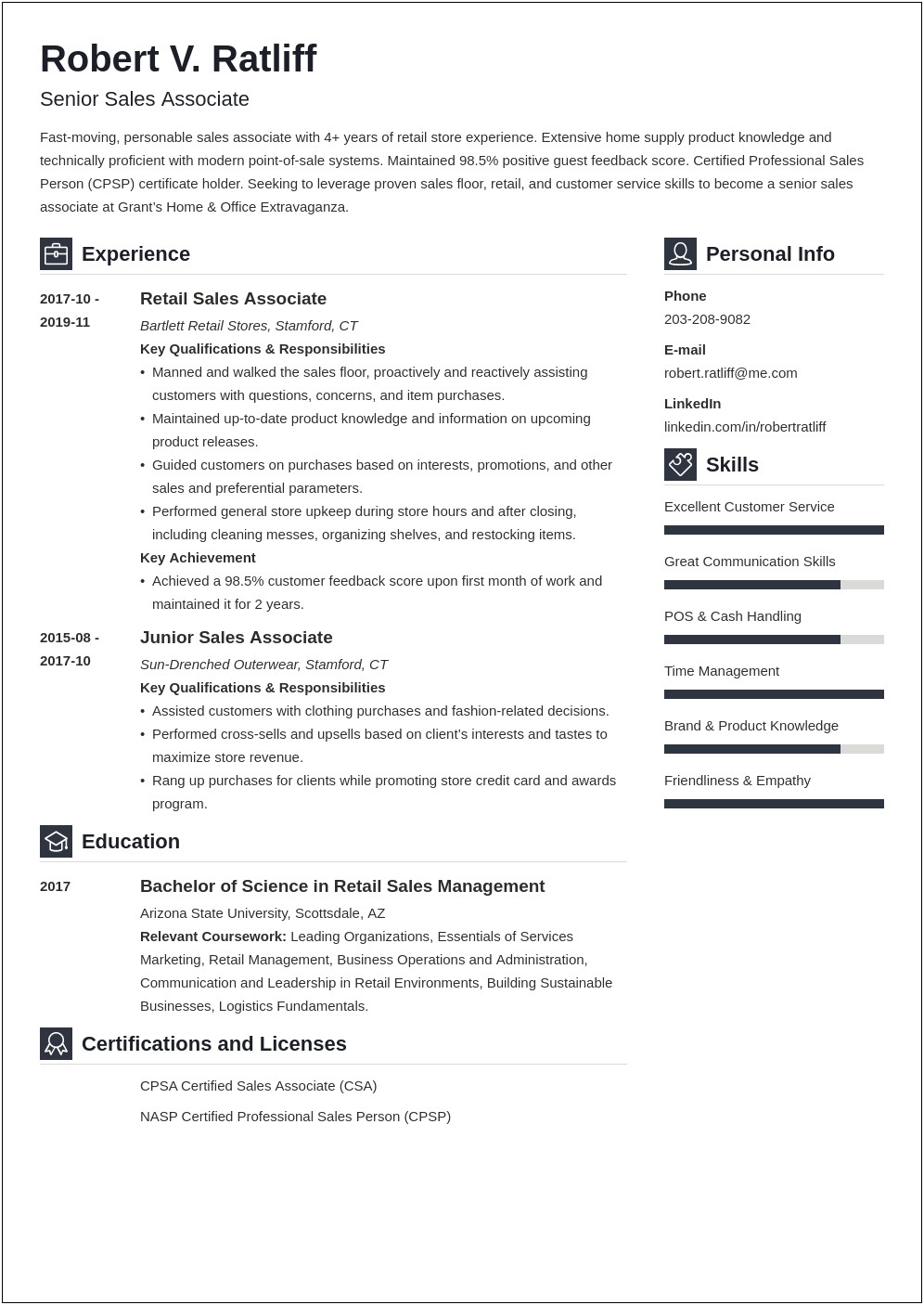 Experience Statement For Sales Clerk Resume