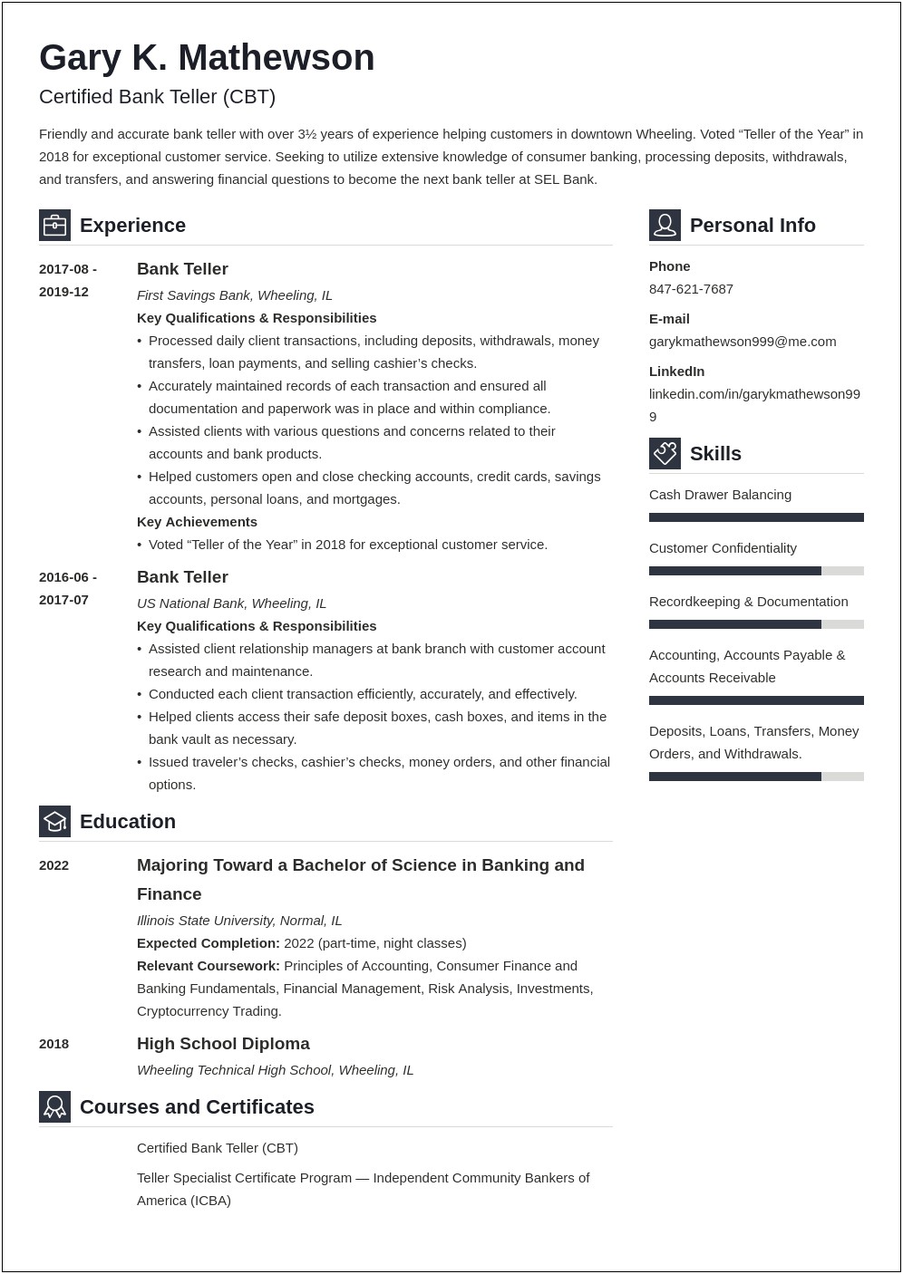 Experienced Bank Teller Resume Objective