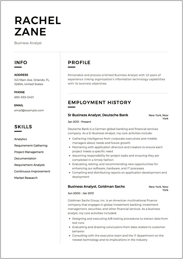 Experienced Business Analyst Resume Examples
