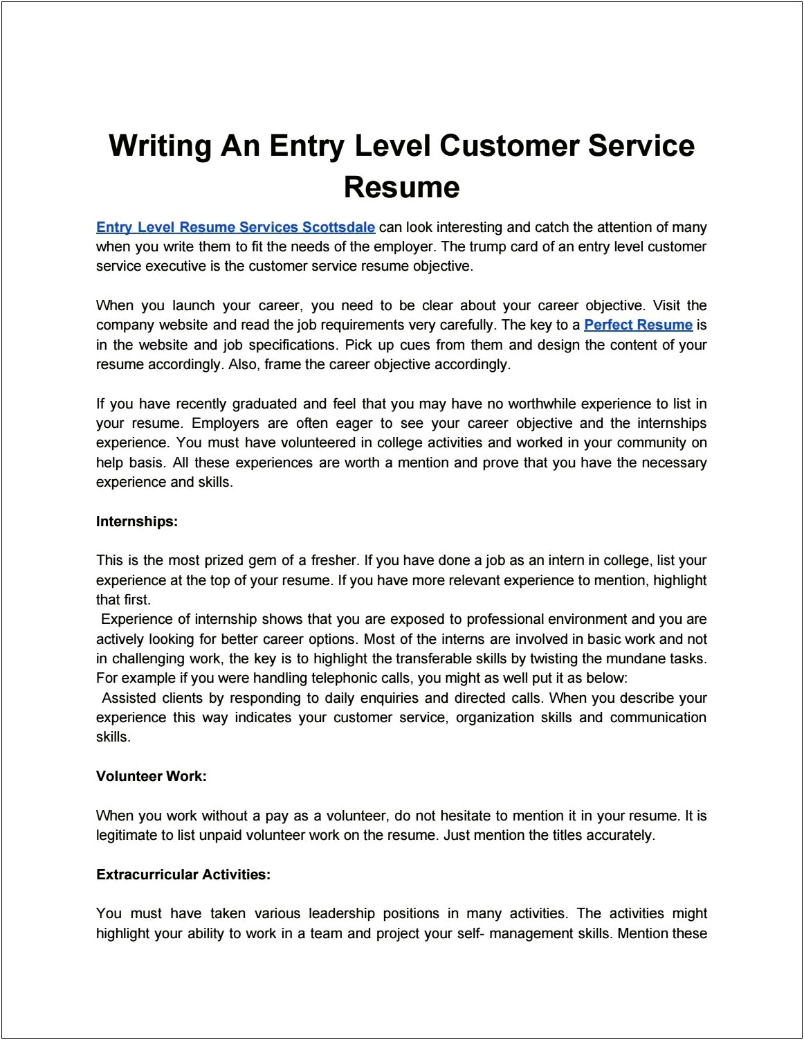 Experienced Customer Service Resume Objective