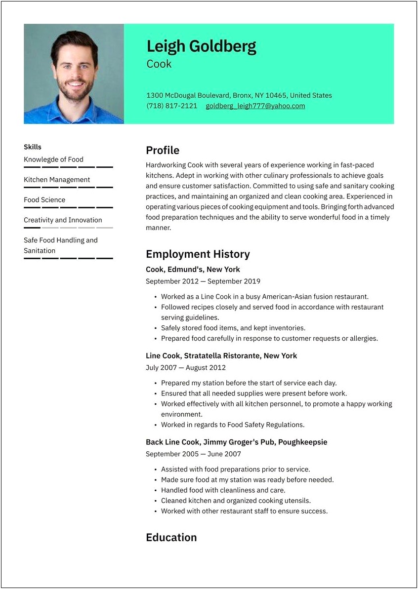 Experienced Kitchen Staff Resume Sample