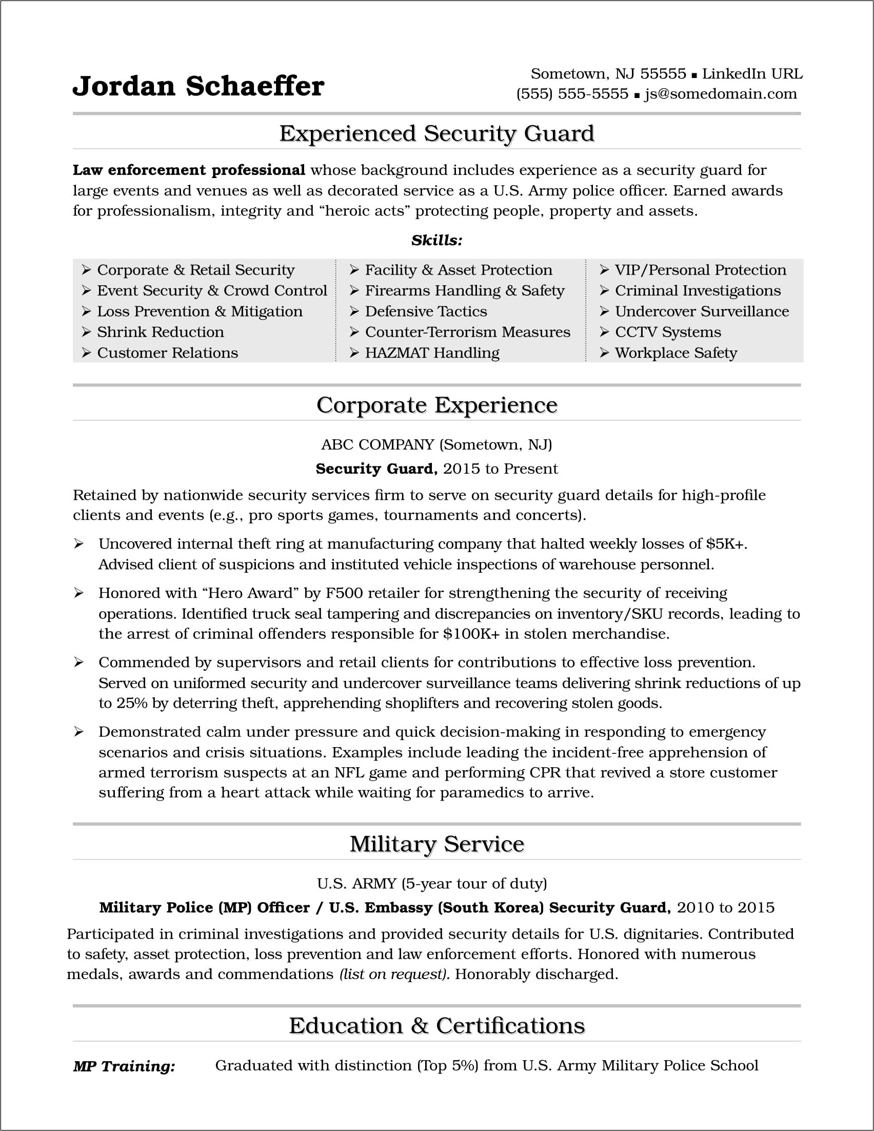 Experienced Police Officer Resume Sample