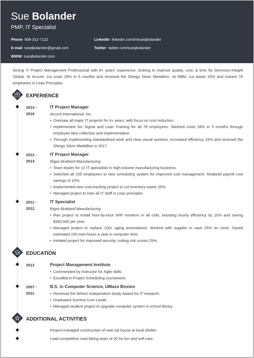 Experienced Project Manager Resume Examples