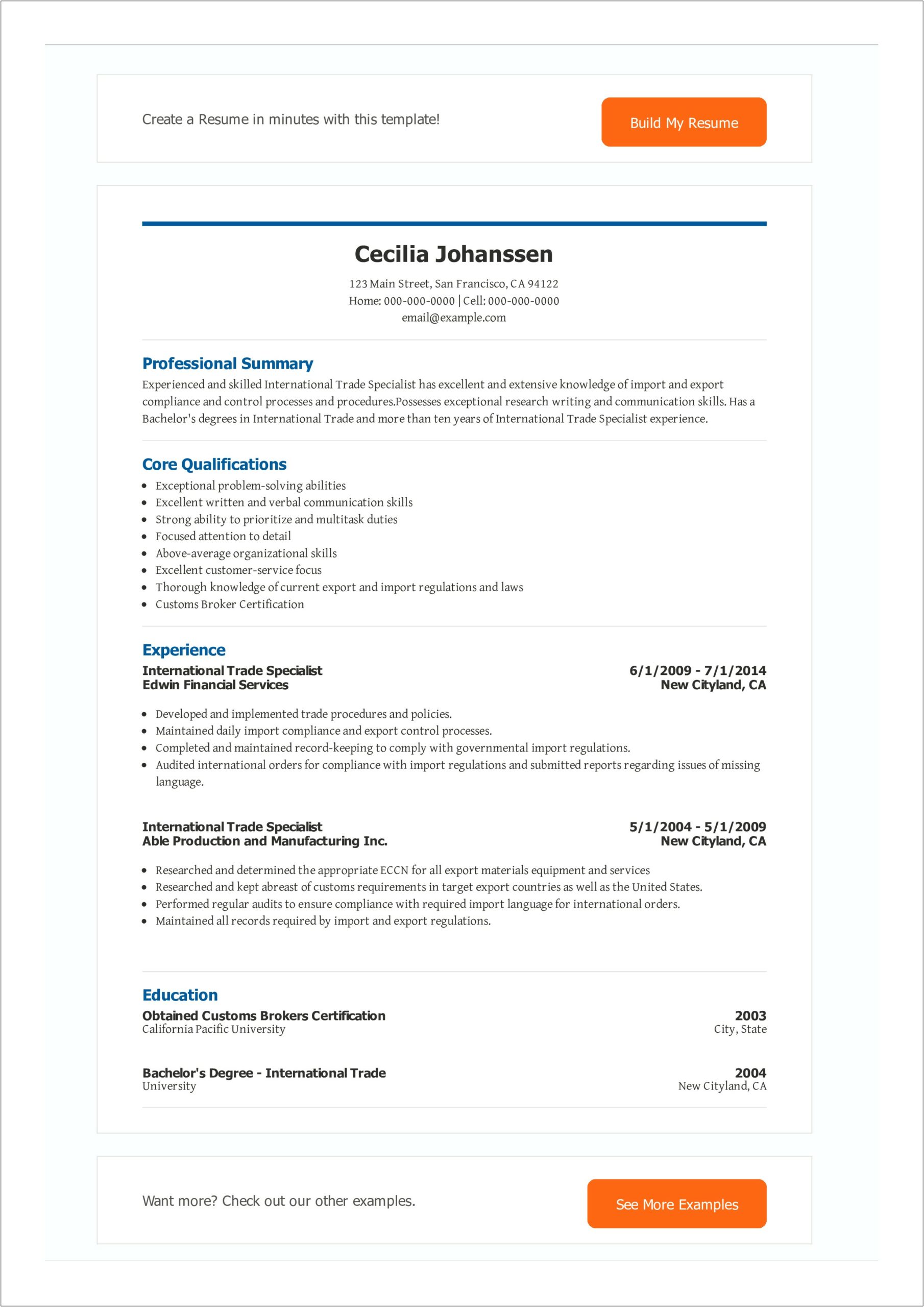 Export Assistant Job Description Resume