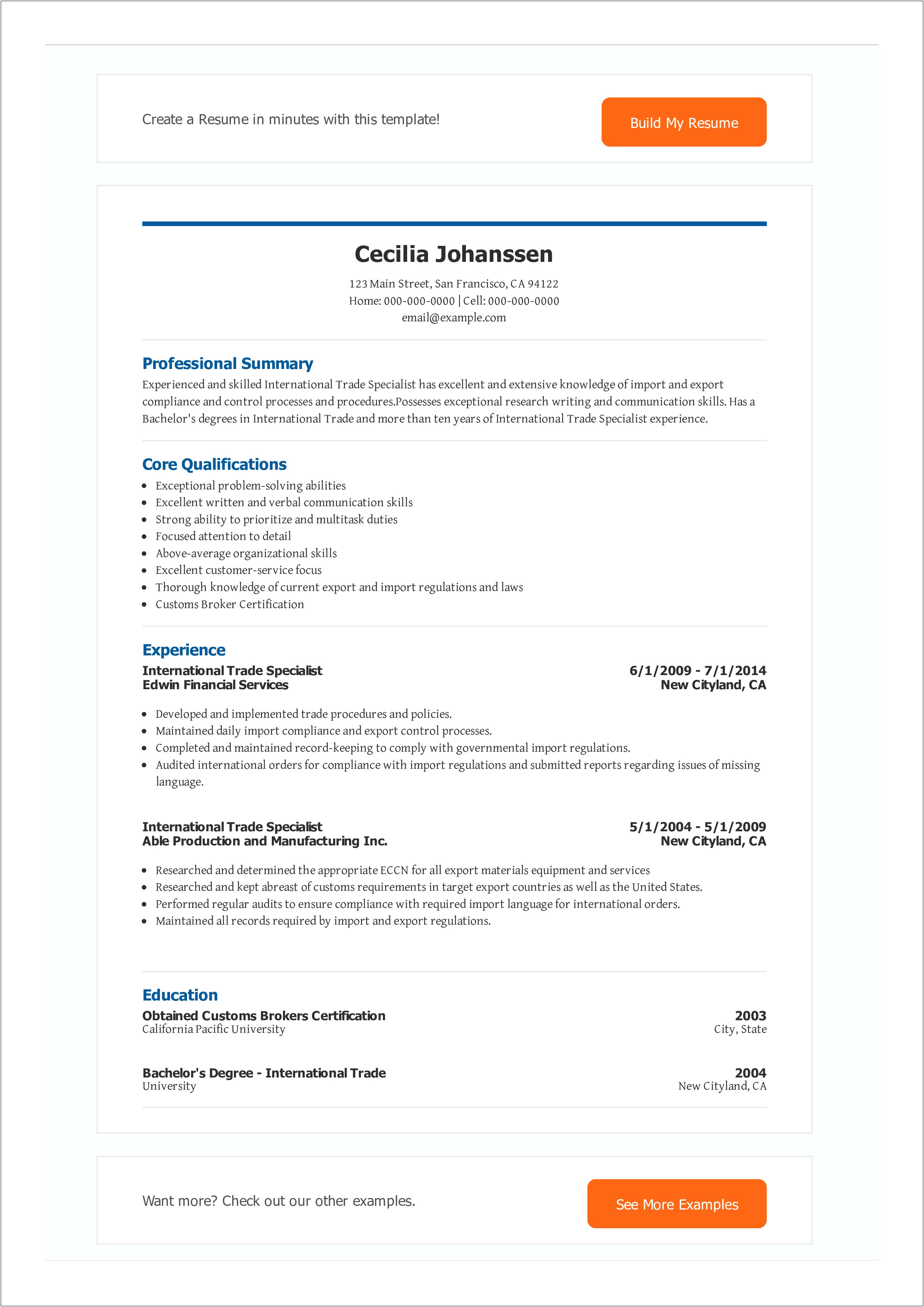 Export Assistant Job Description Resume