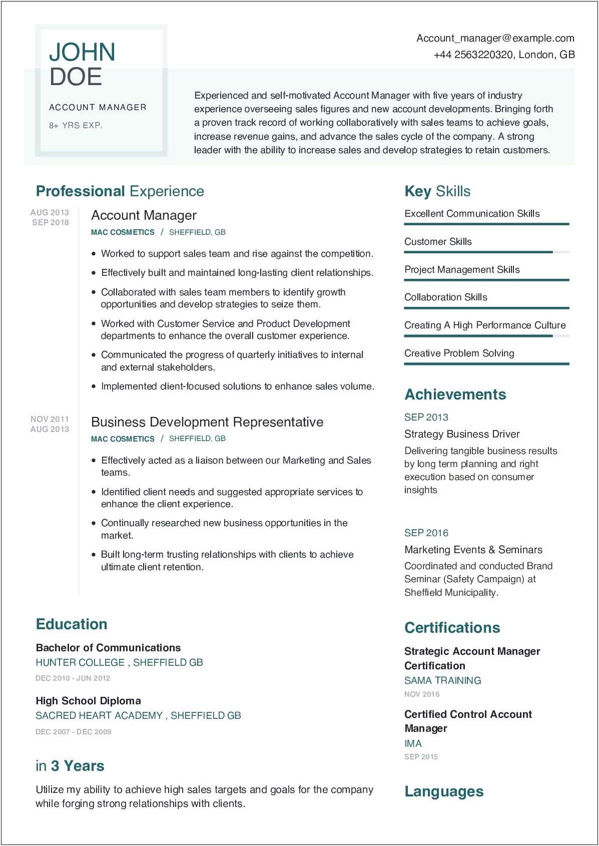 Export Sales Manager Resume Samples