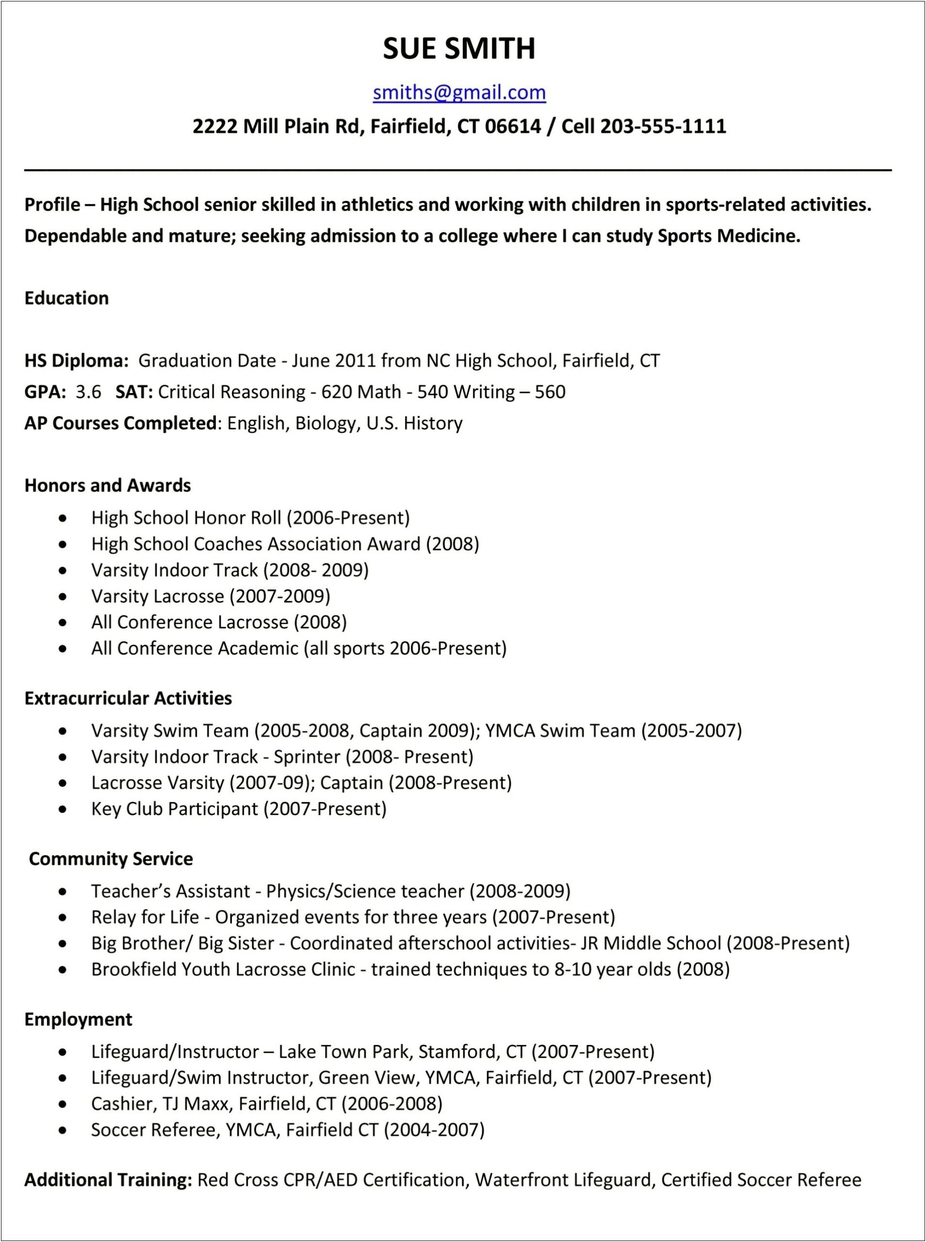 Extracurricular Resume Template For High School