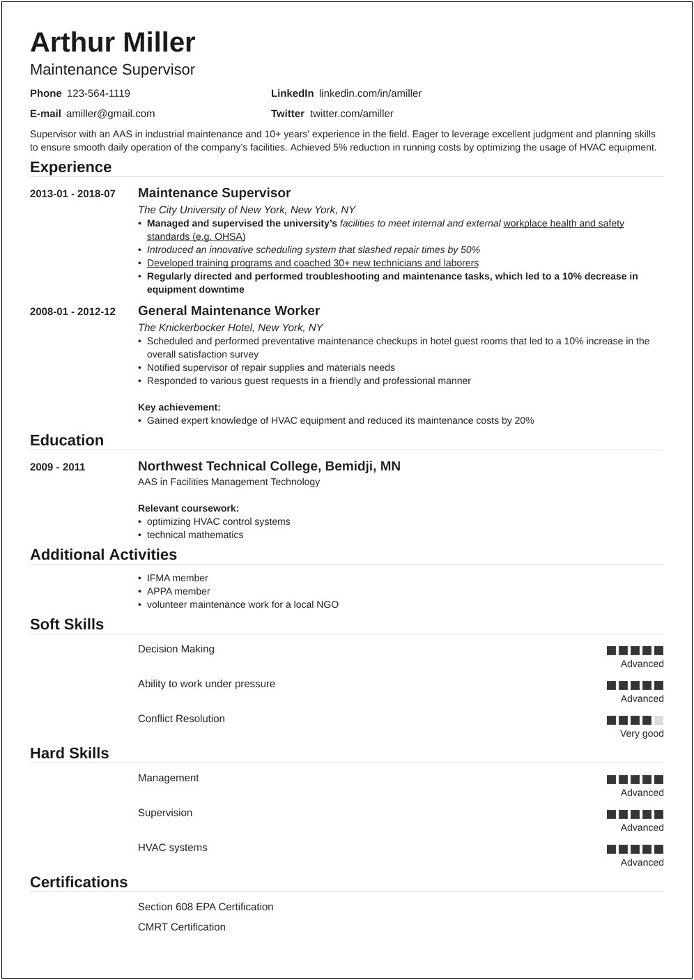 Facility Maintenance Technician Job Description Resume