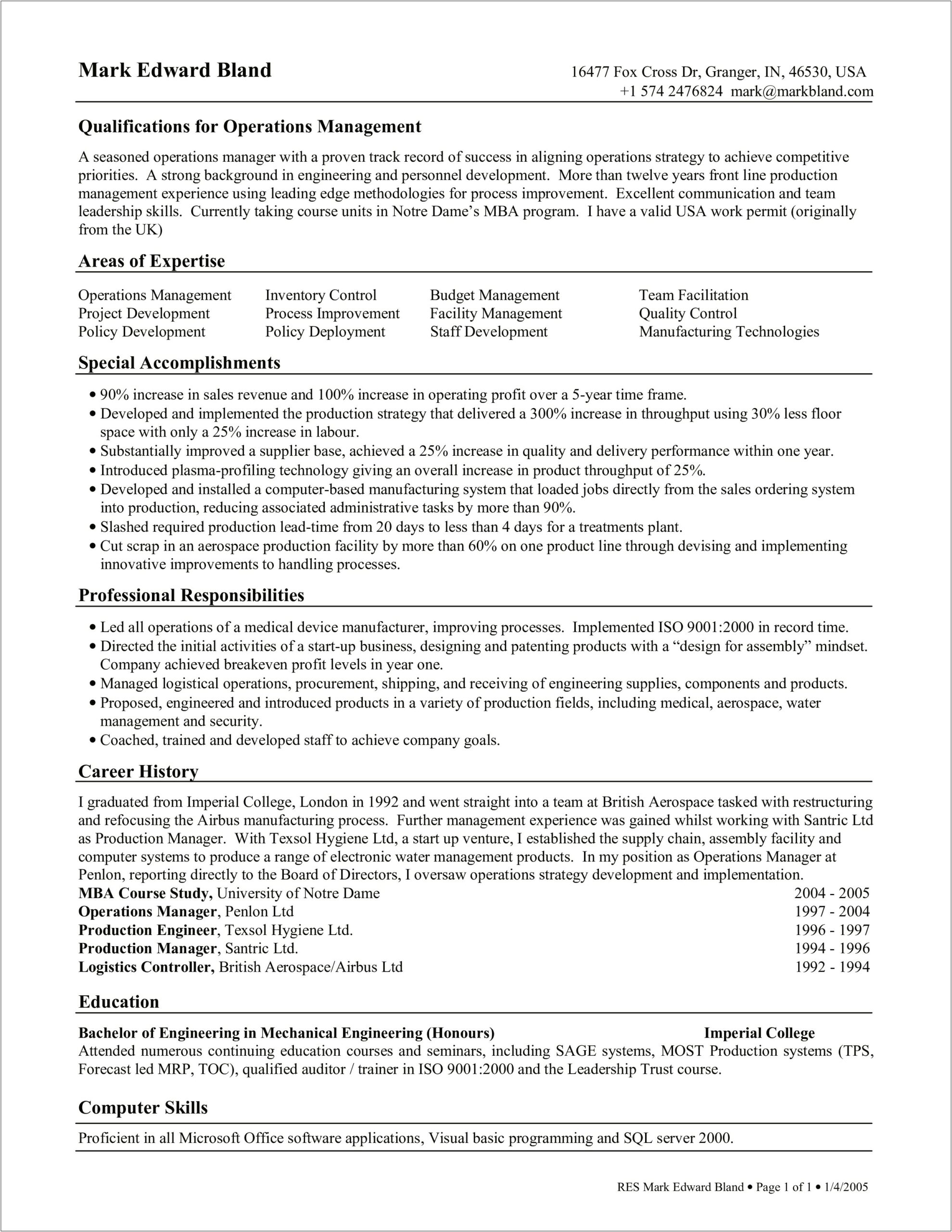 Facility Manager Duties For Resume