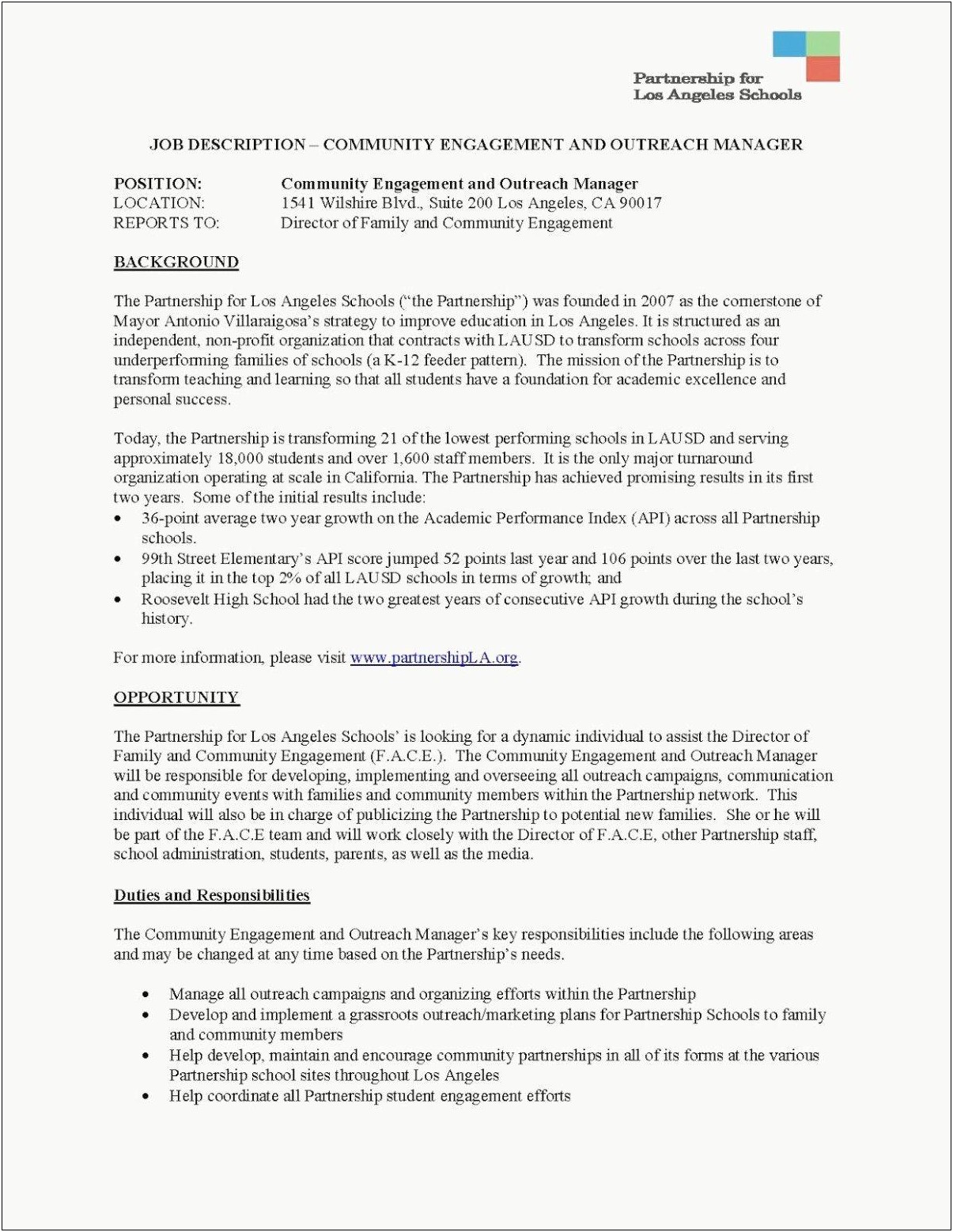 Family Engagement Director Summary For Resume