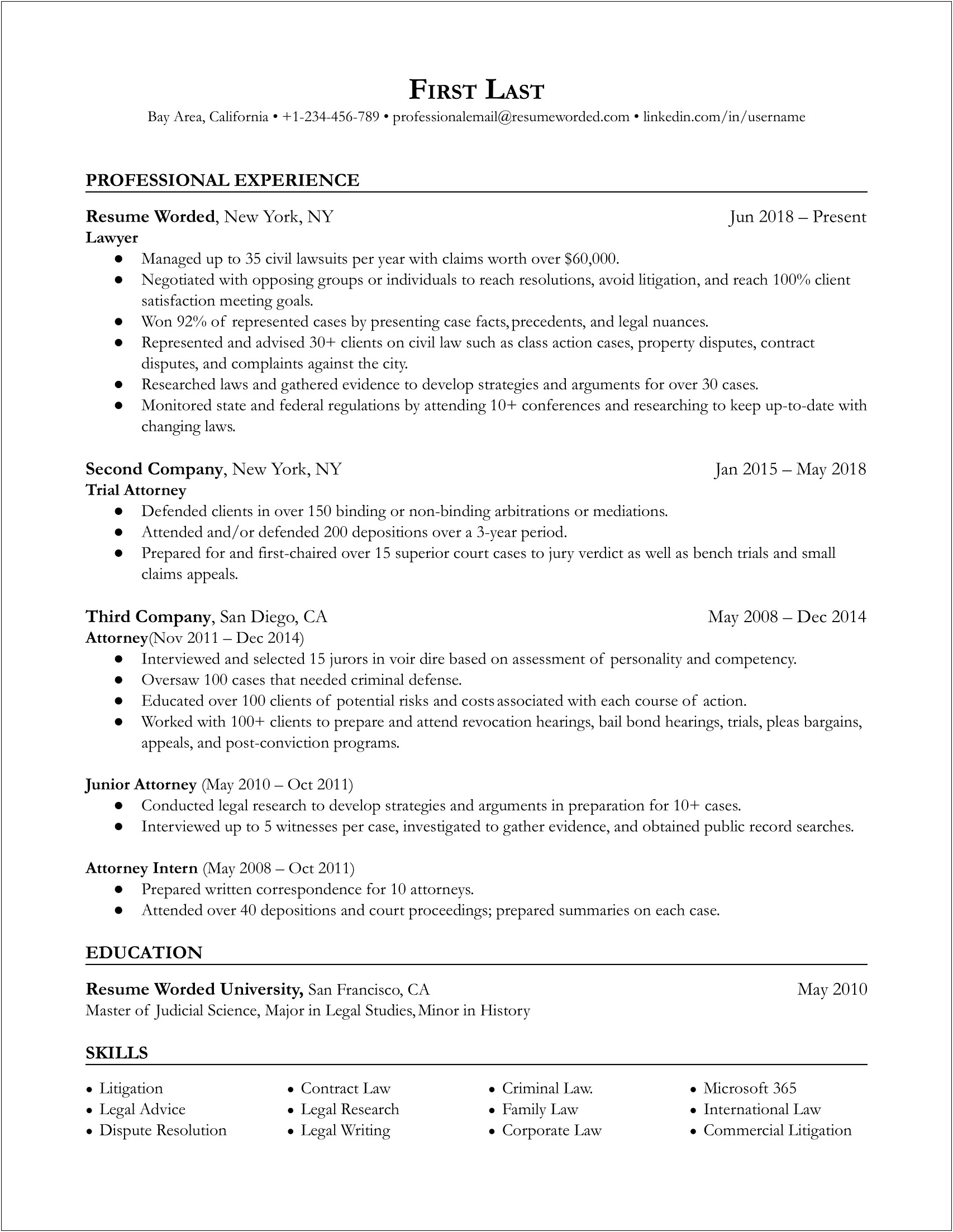 Family Law Legal Assistant Resume Sample