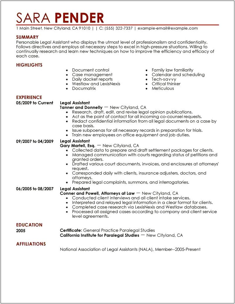 Family Law Paralegal Resume Examples