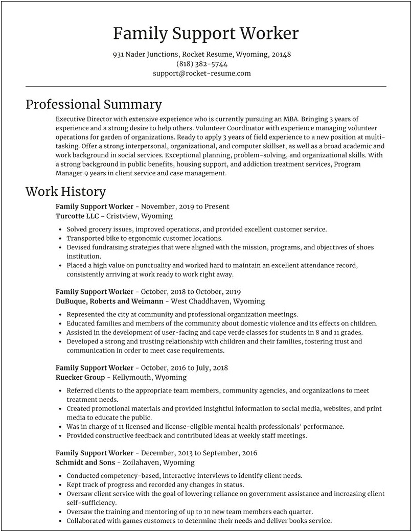 Family Service Worker Resume Objective
