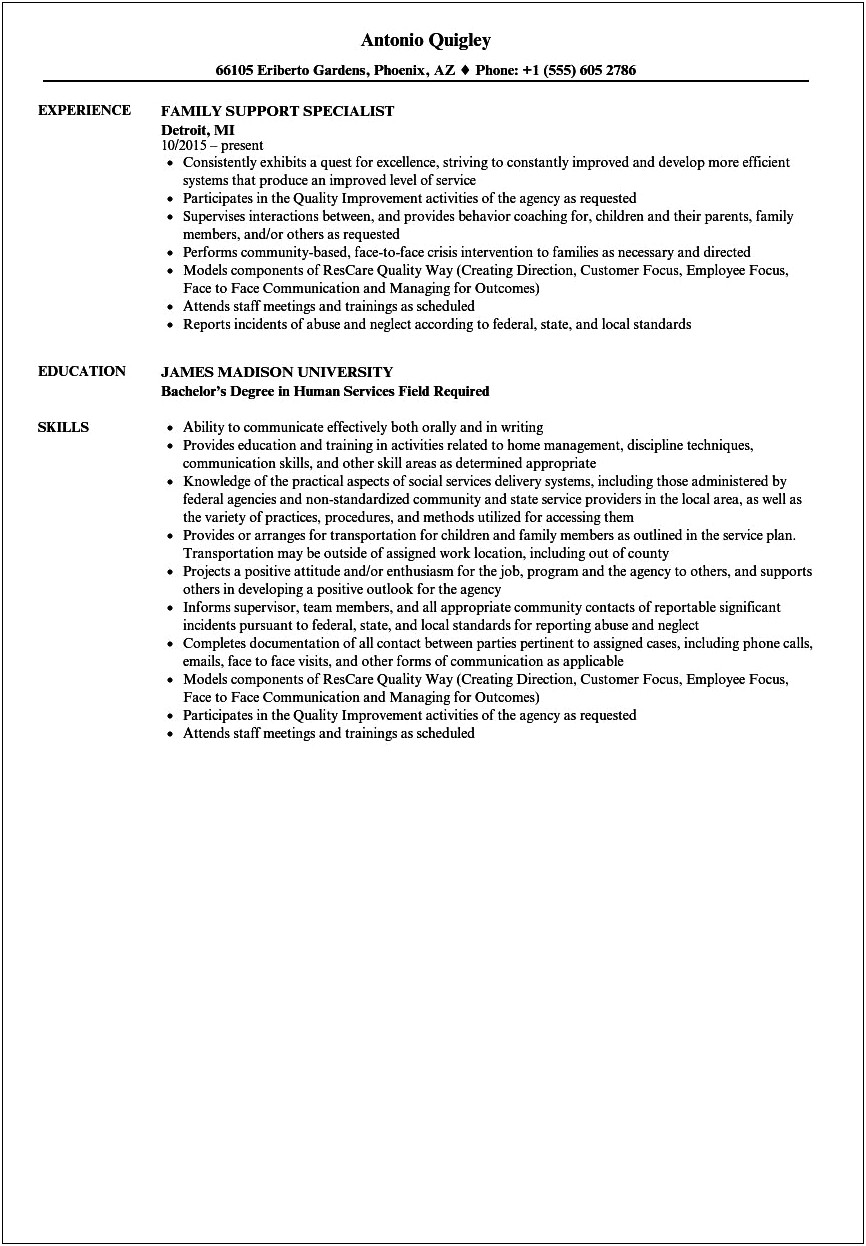 Family Services Specialist Resume Objectives