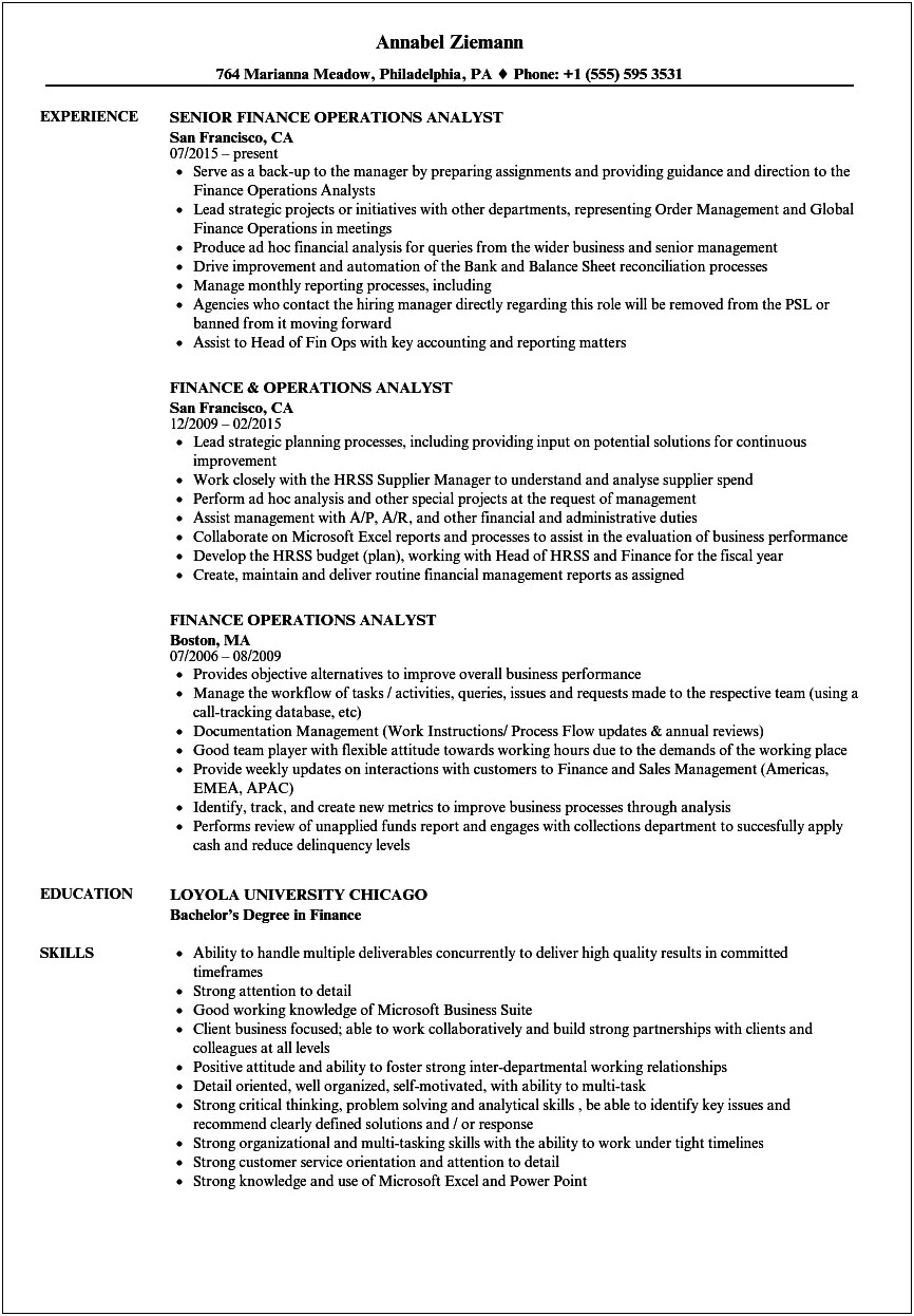 Fannie Mae Operations Anaylst Resume Template