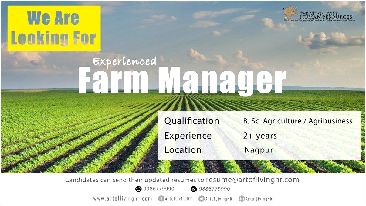 Farm Manager Job Description Resume