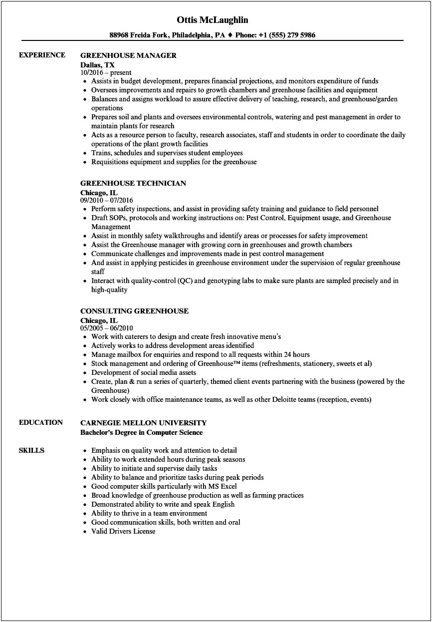 Farming Job Description For Resume
