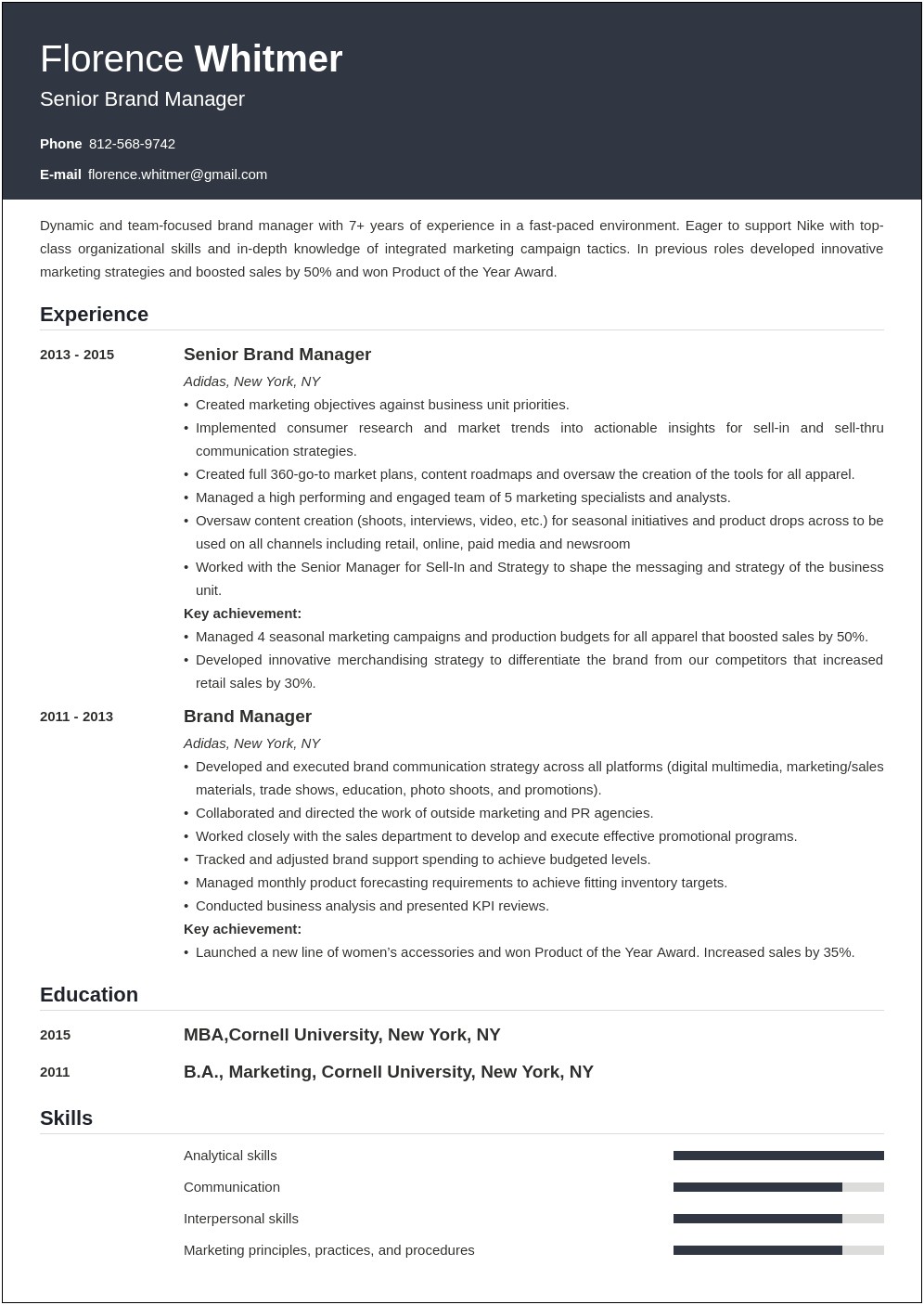 Fashion Brand Manager Resume Examples