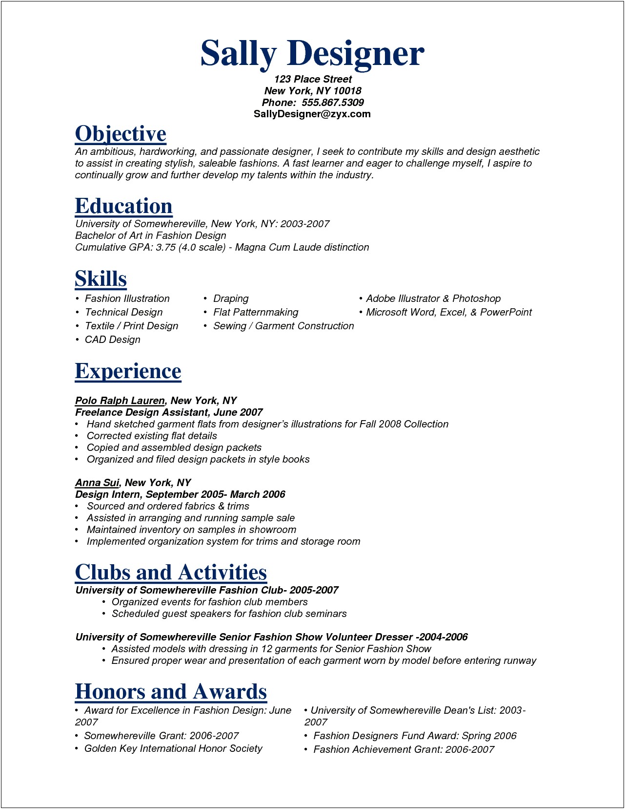 Fashion Industry Skills For Resume