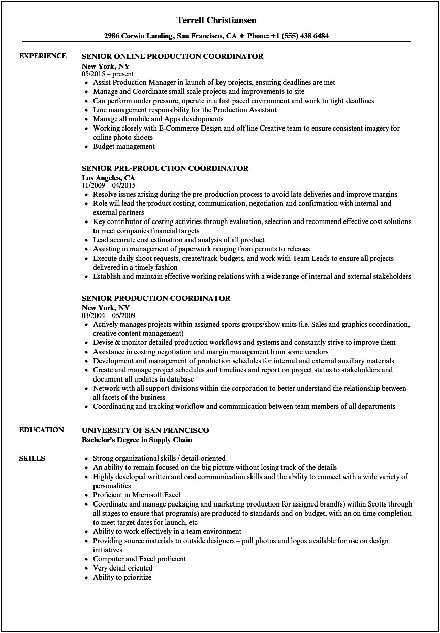 Fashion Production Coordinator Resume Examples