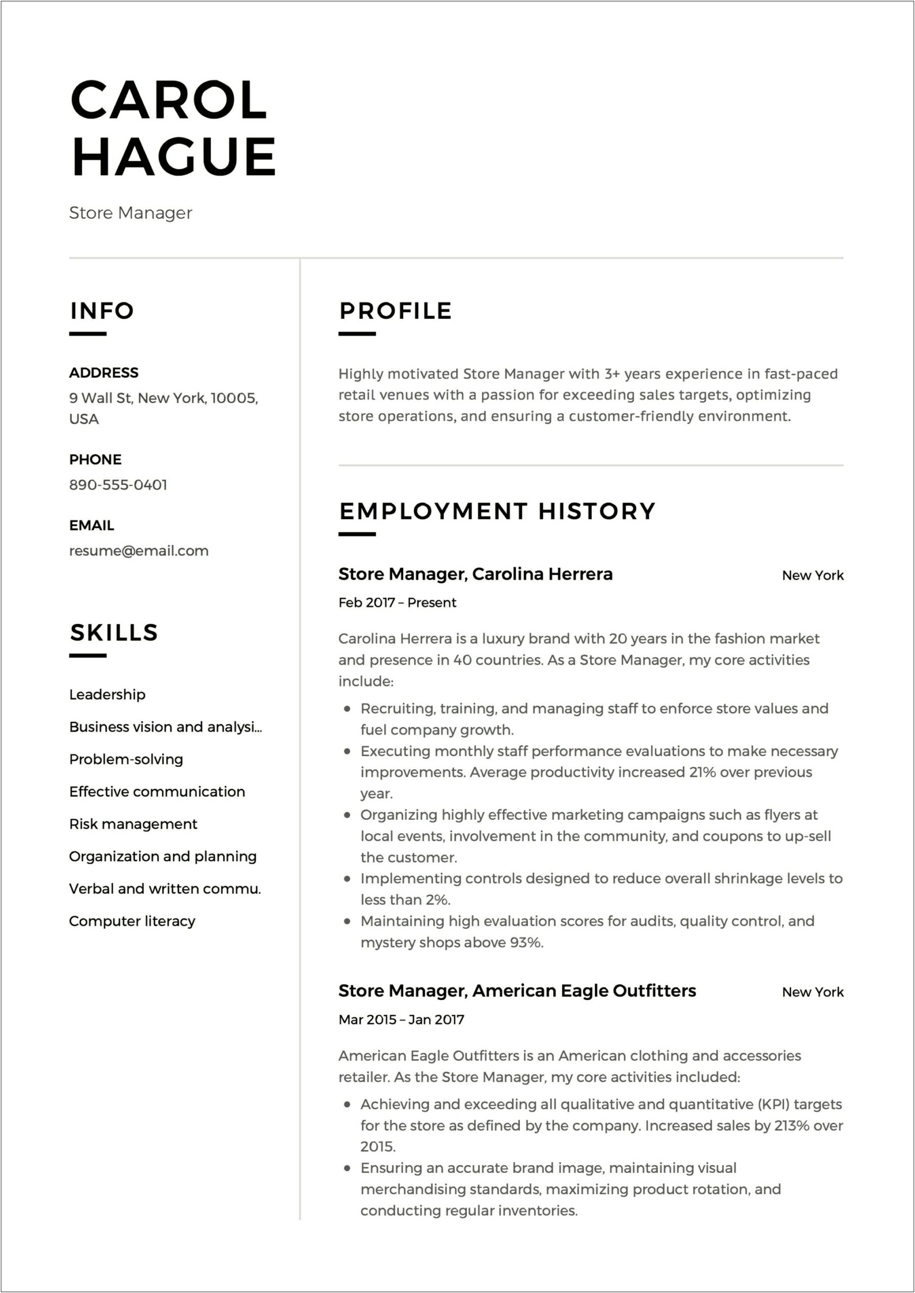 Fashion Retail Assistant Manager Resume