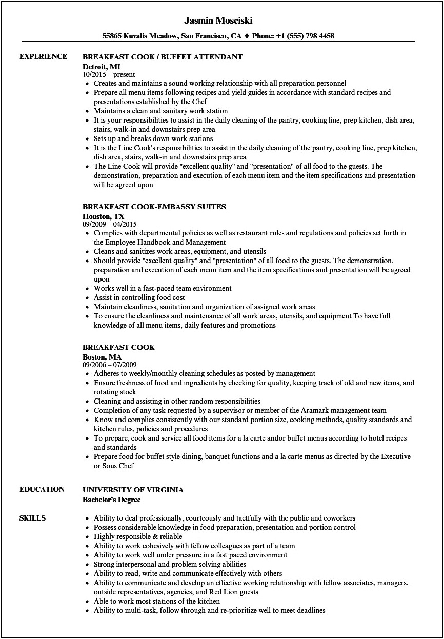 Fast Food Cook Resume Examples