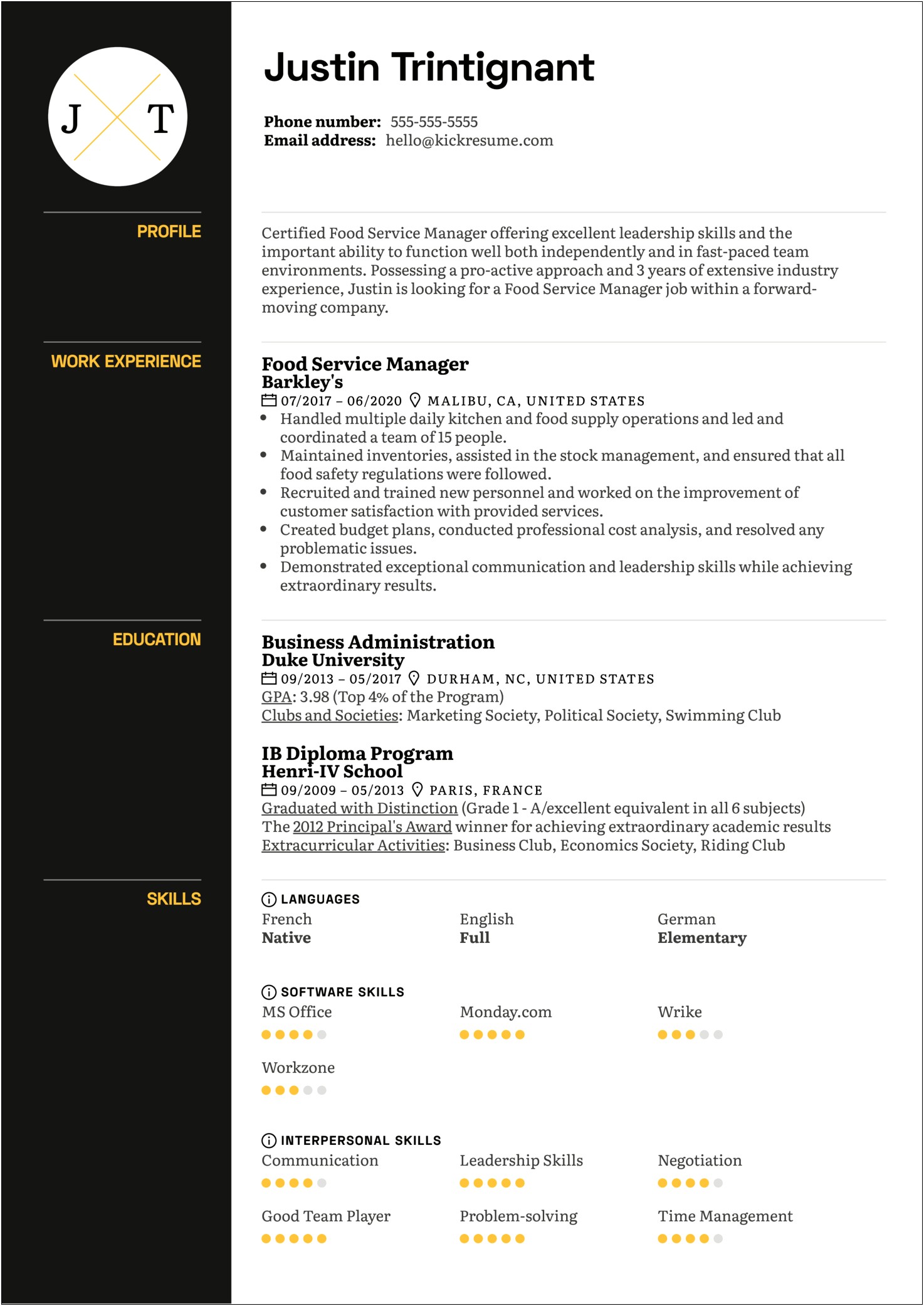 Fast Food Manager Job Description Resume