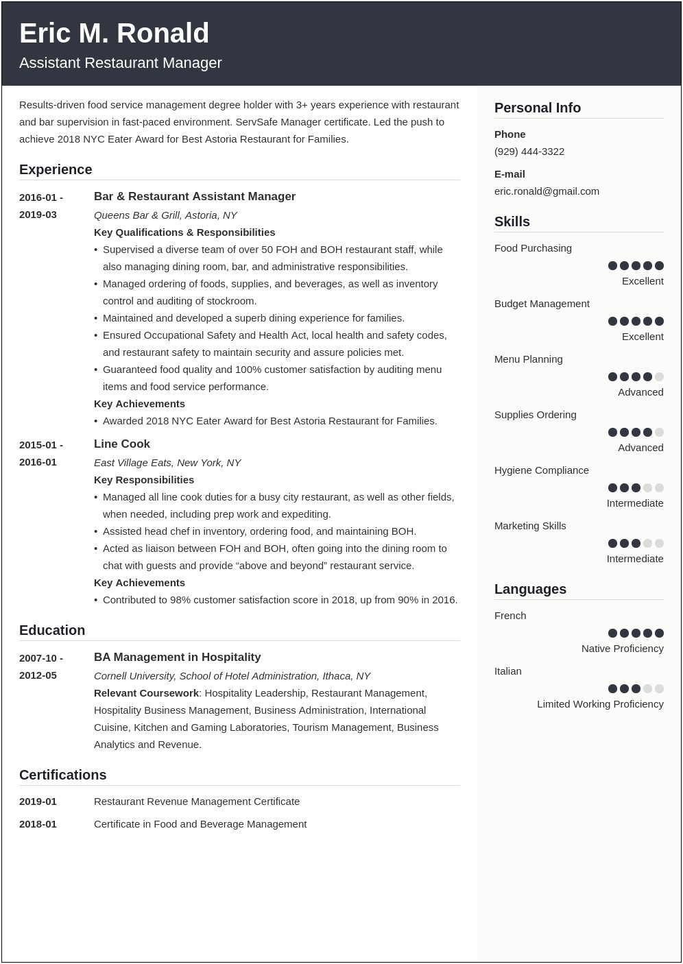 Fast Food Manager Resume Achievements