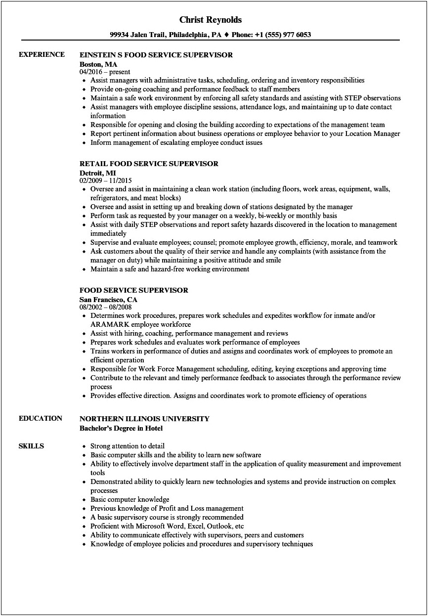 Fast Food Restaurant Manager Job Description Resume