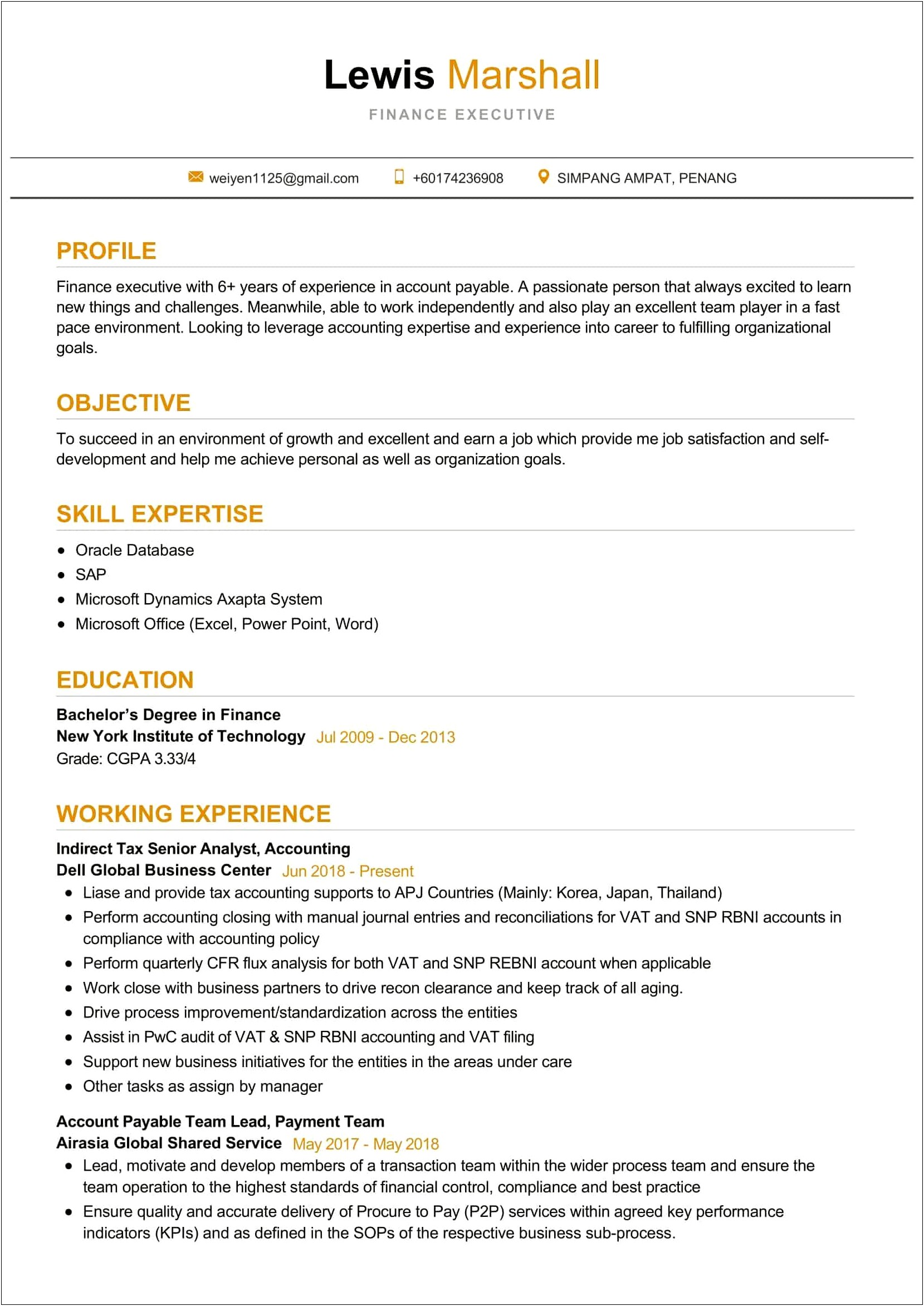 Fast Paced Environment Resume Sample