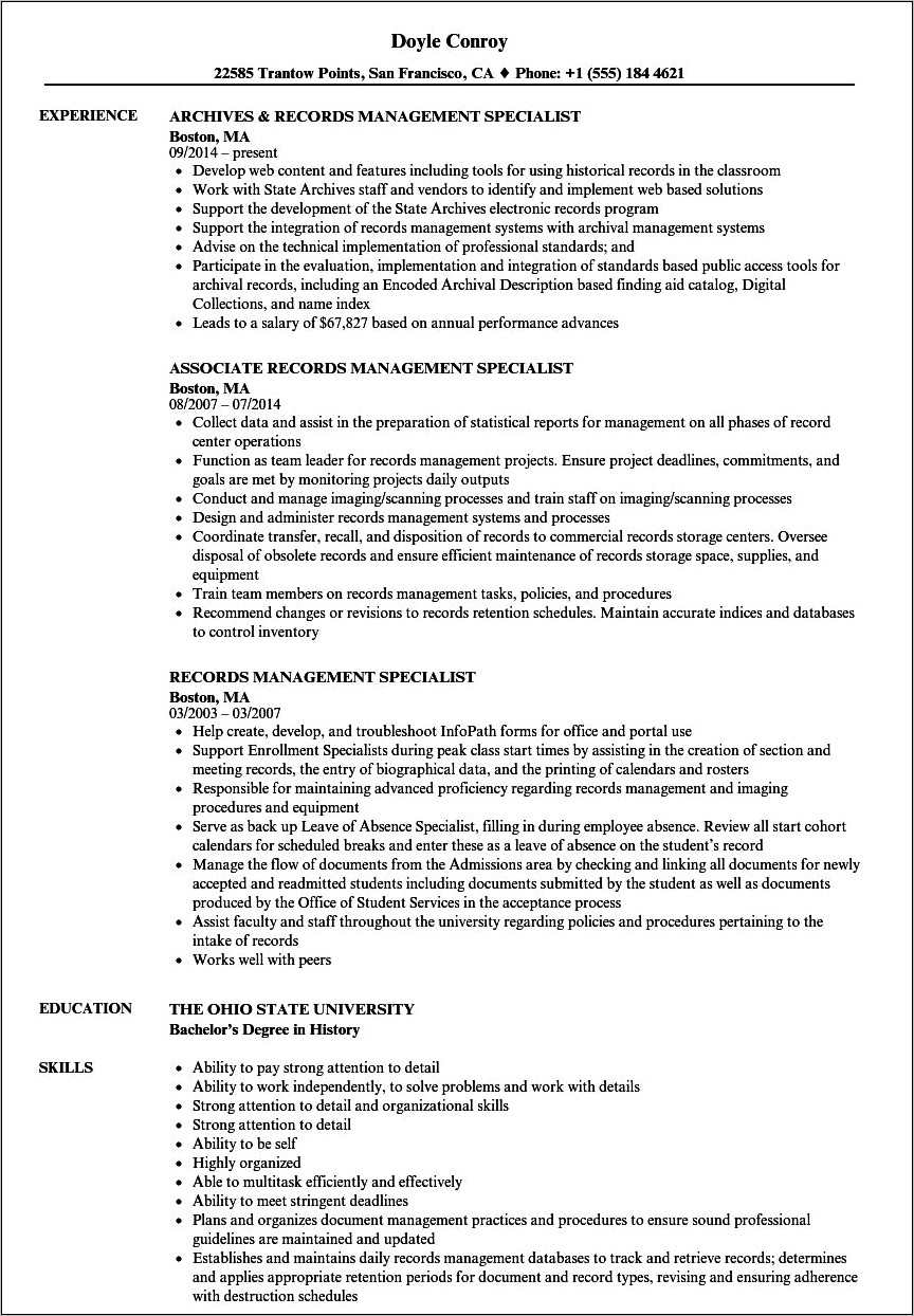 Federal Administrative Specialist Resume Example