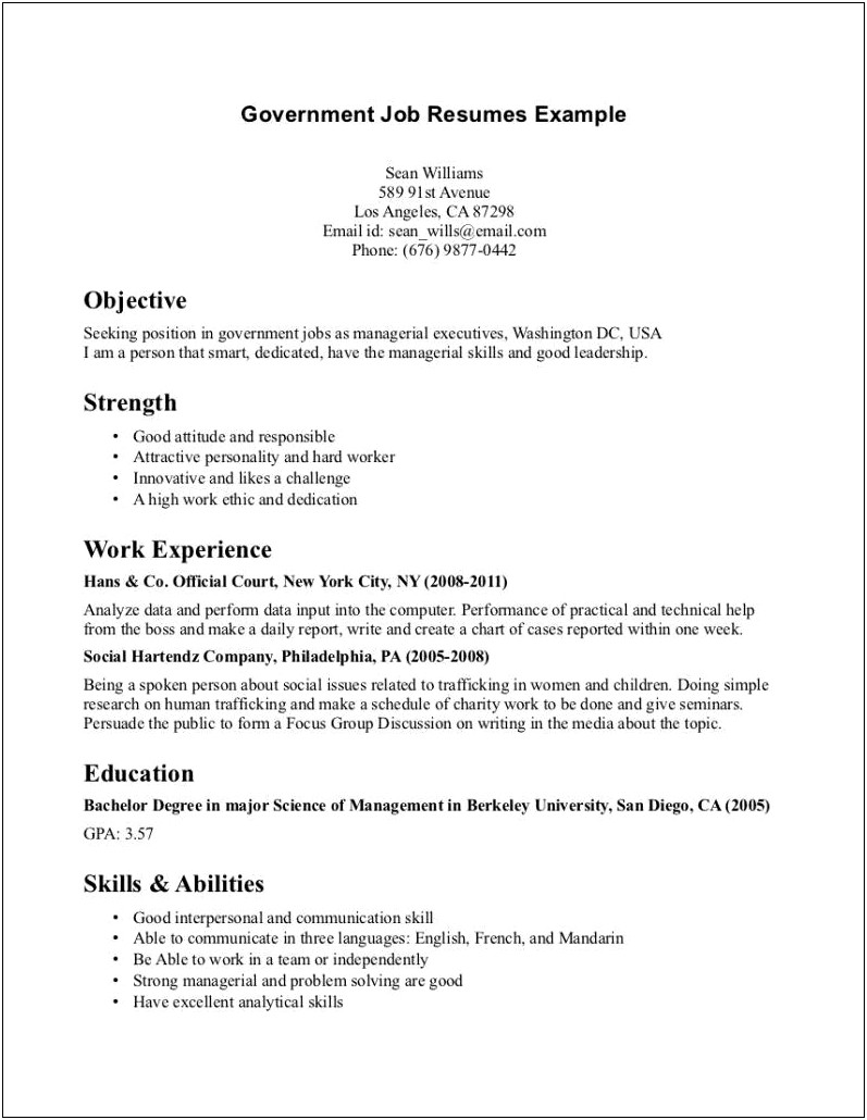 Federal Government Job Resume Format
