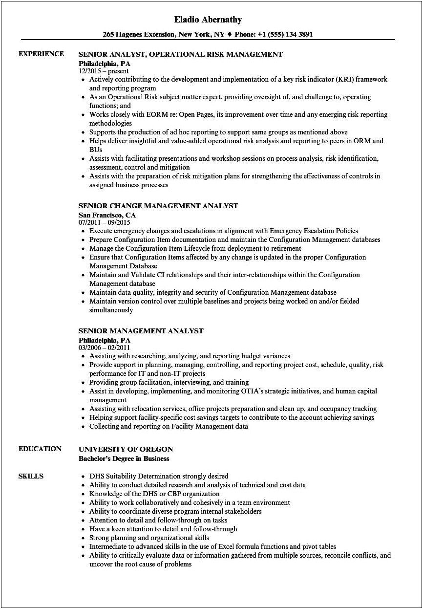 Federal Government Management And Program Analyst Resume
