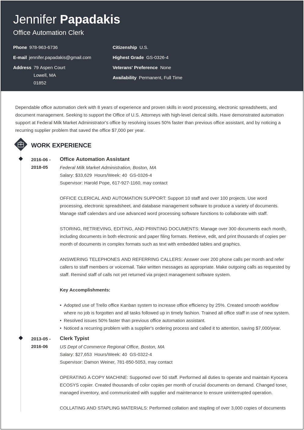 Federal Human Resources Resume Examples