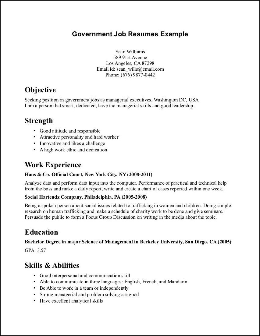 Federal Job Application Job Resume