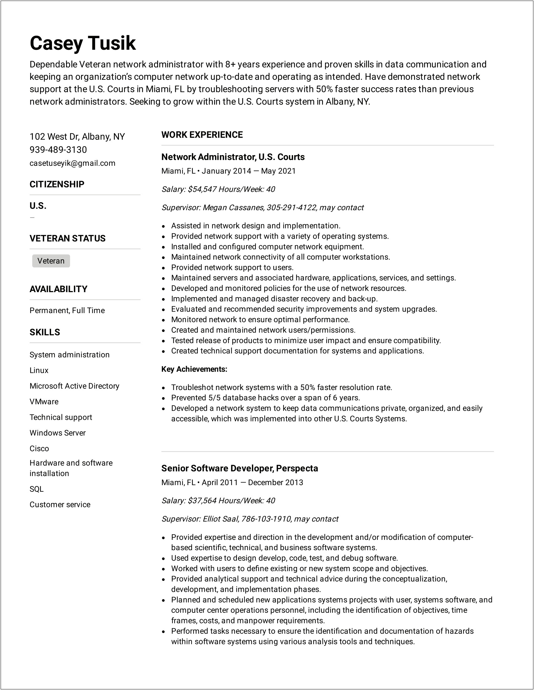Federal Job Application Resume Example