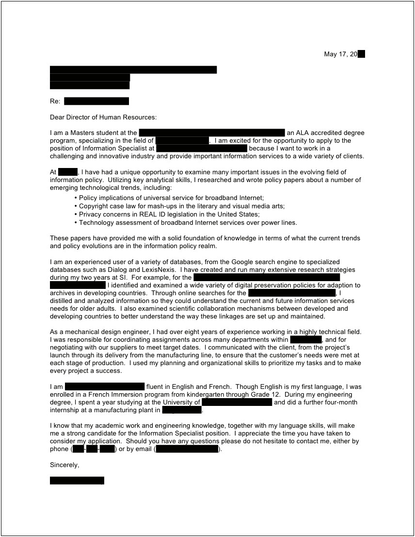 Federal Job Resume Cover Letter