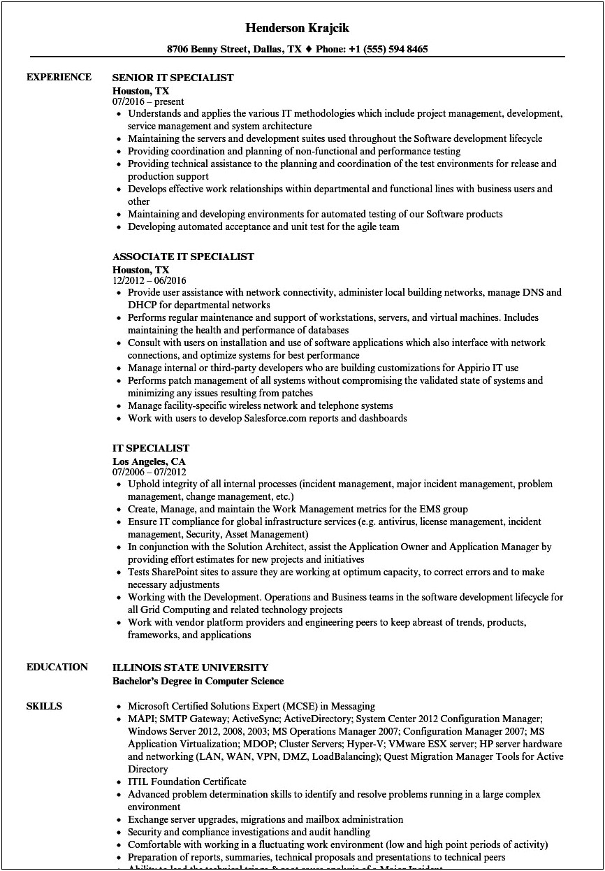 Federal Resume Examples It Specialist