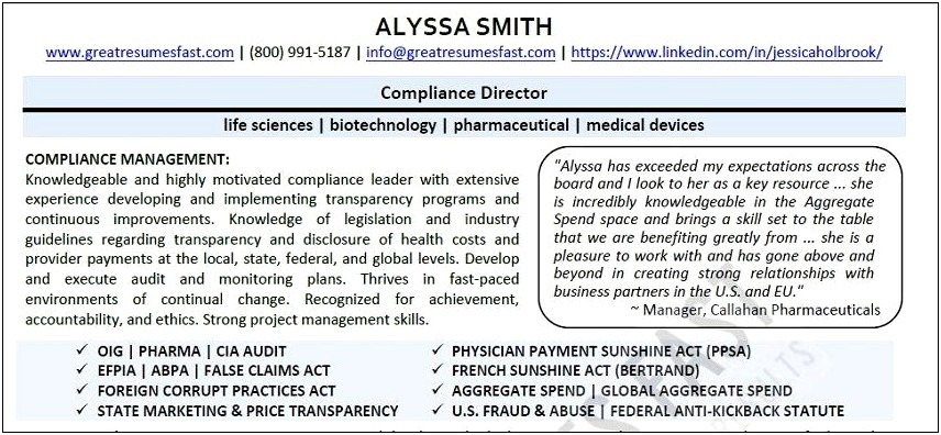 Federal Resume Project Healthcare Samples