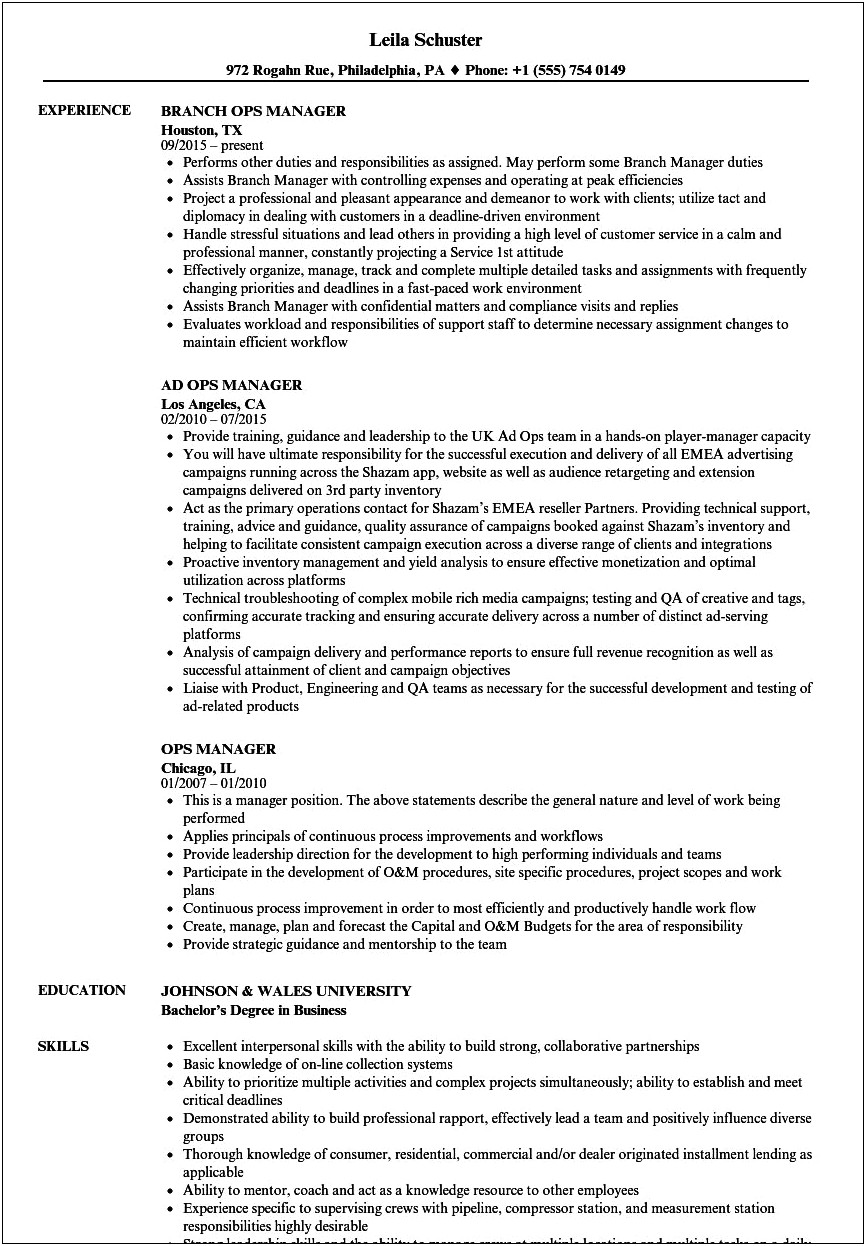 Fedex Ground Operations Manager Resume