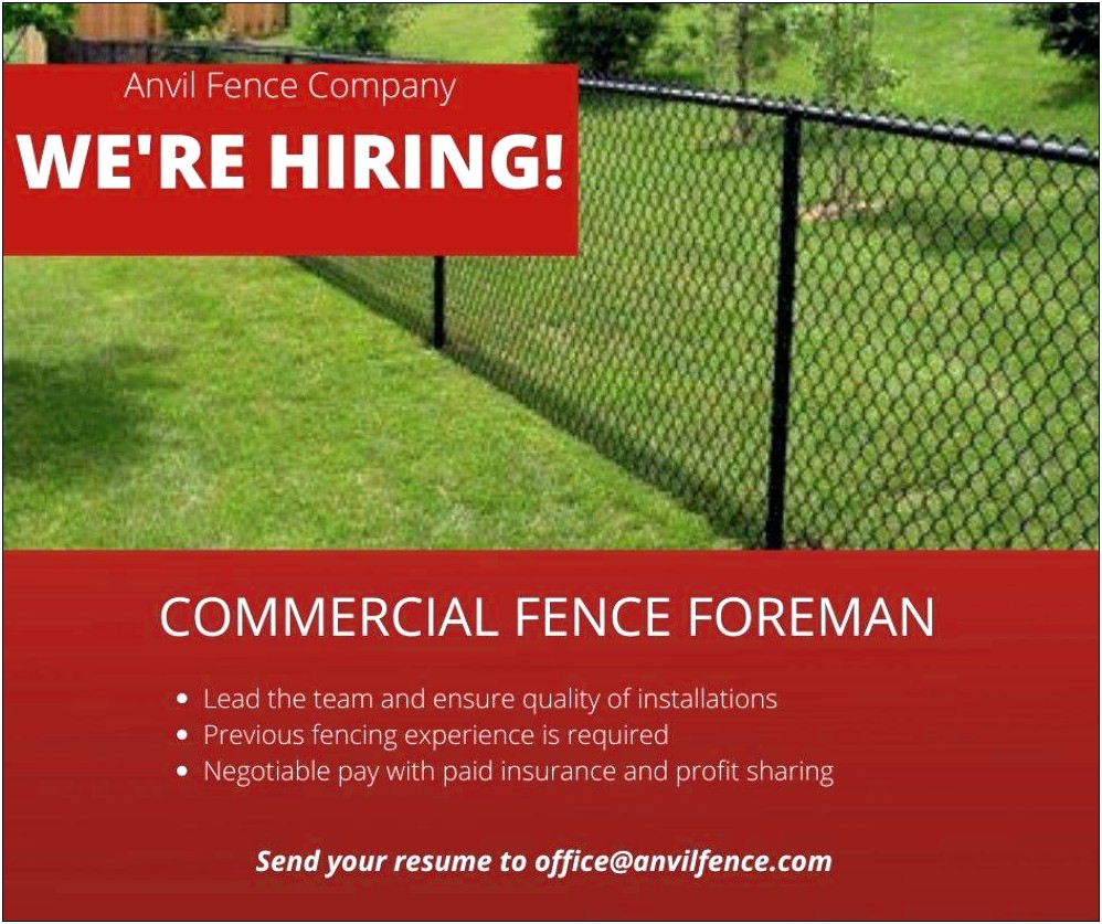 Fencing Lead Foreman Job Description On Resume