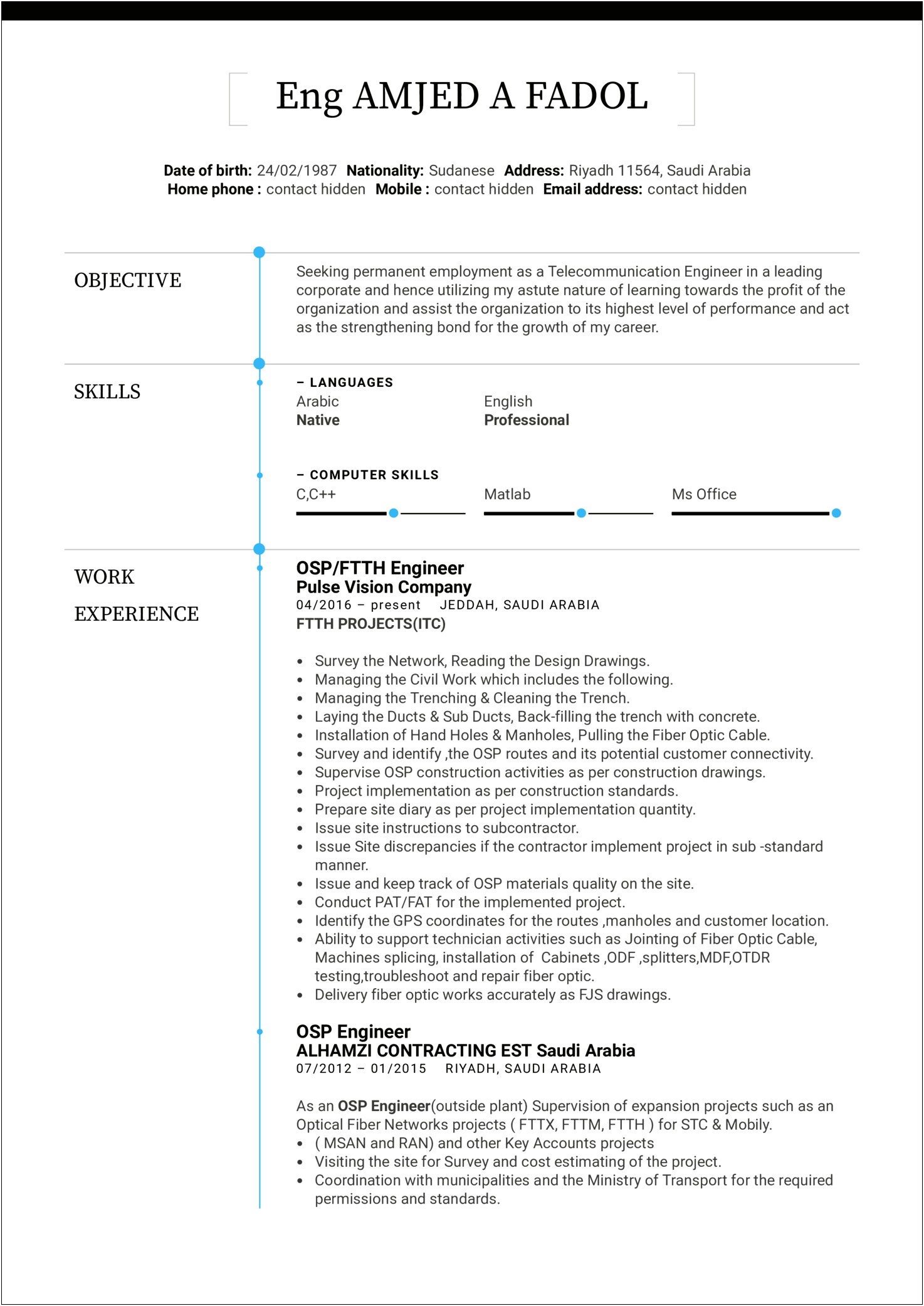 Fiber Optic Project Manager Resume