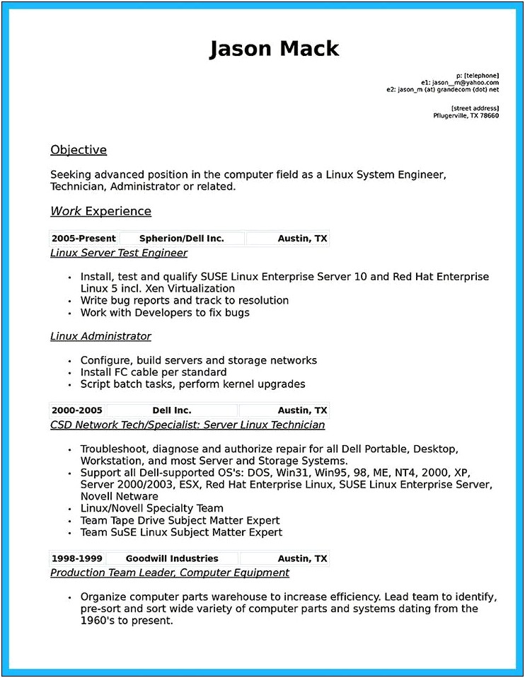 Fiber Technician Job Description For Resume