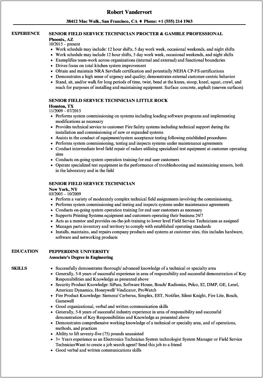 Field Engineer Job Description Resume