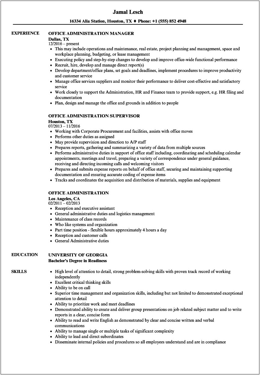 Finance And Administration Manager Resume Sample