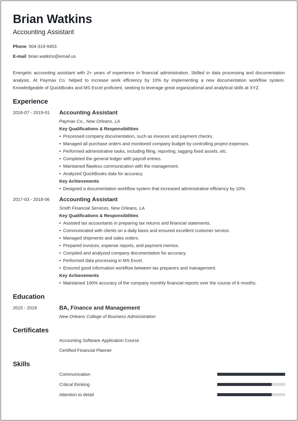 Finance Assistant Job Description Resume
