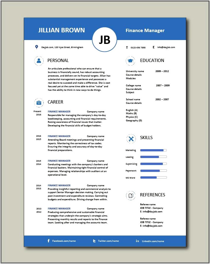 Finance Manager Resume Word Format
